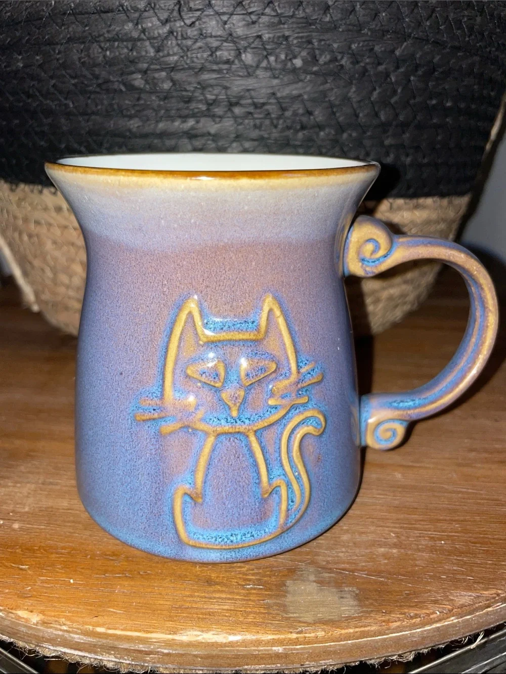 Ceramic Cat Mug in Blue-Purple  Glaze - Decorative Pet-Themed Drinkware